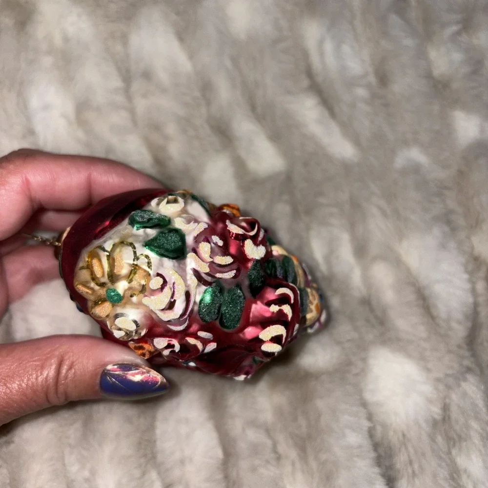 Christopher Radko Say it With Flowers Heart Ornament Intricate Floral Red Bow